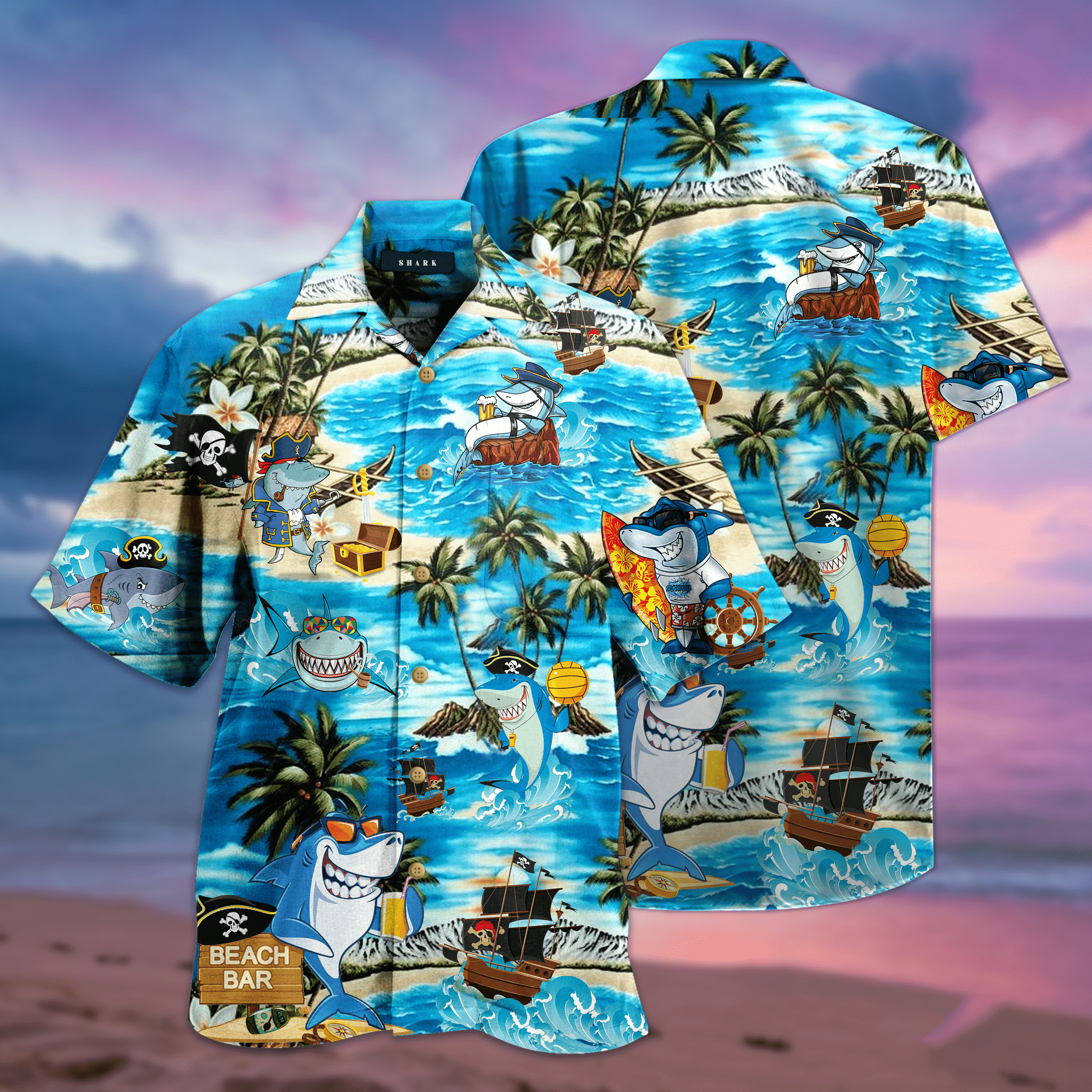 High Quality Funny Shark Beach Tropical Vibe Hawaii Aloha Shirts Ha38486