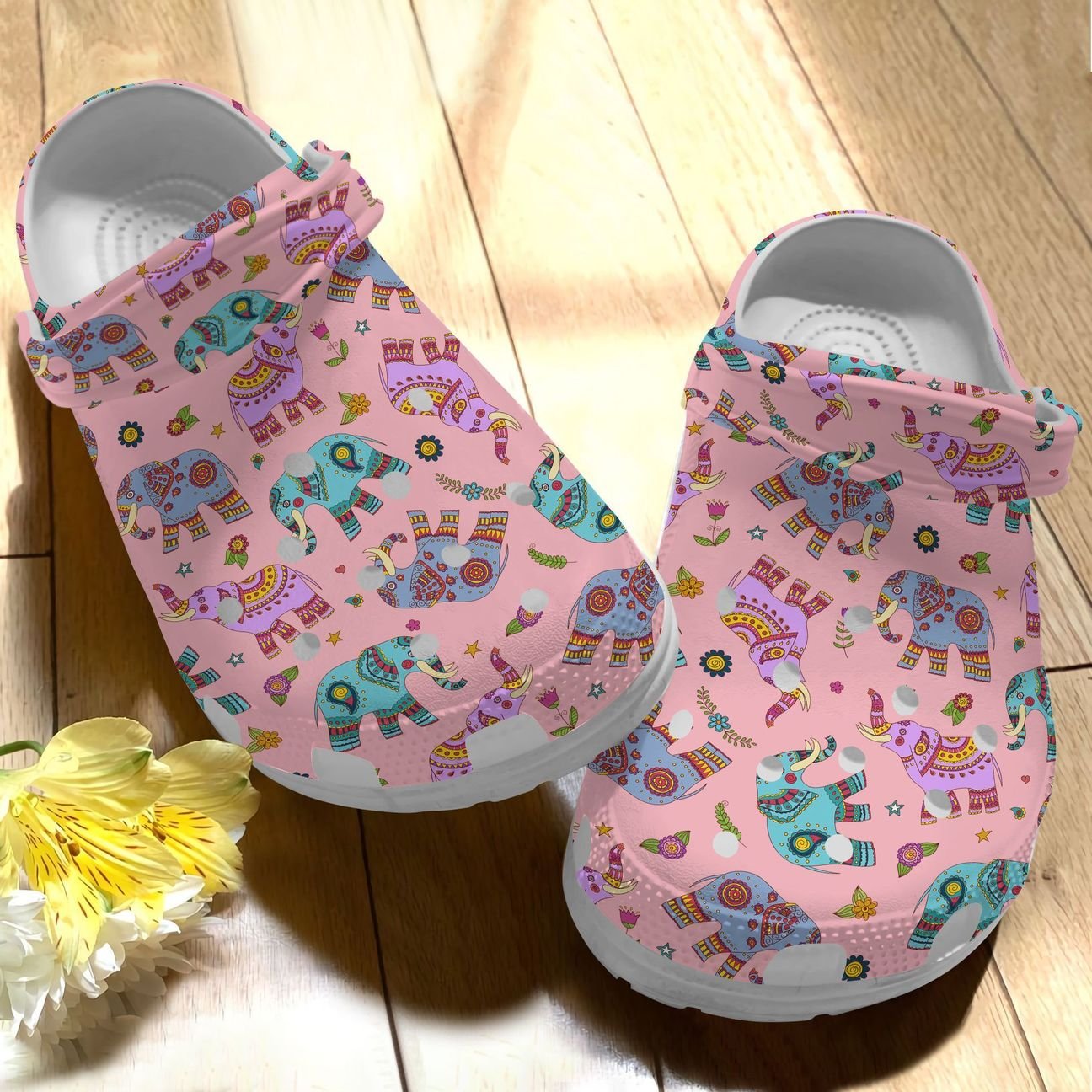 Elephant Personalize Clog, Custom Name, Text, Fashion Style For Women, Men, Kid, Print 3D Whitesole Beautiful Elephants