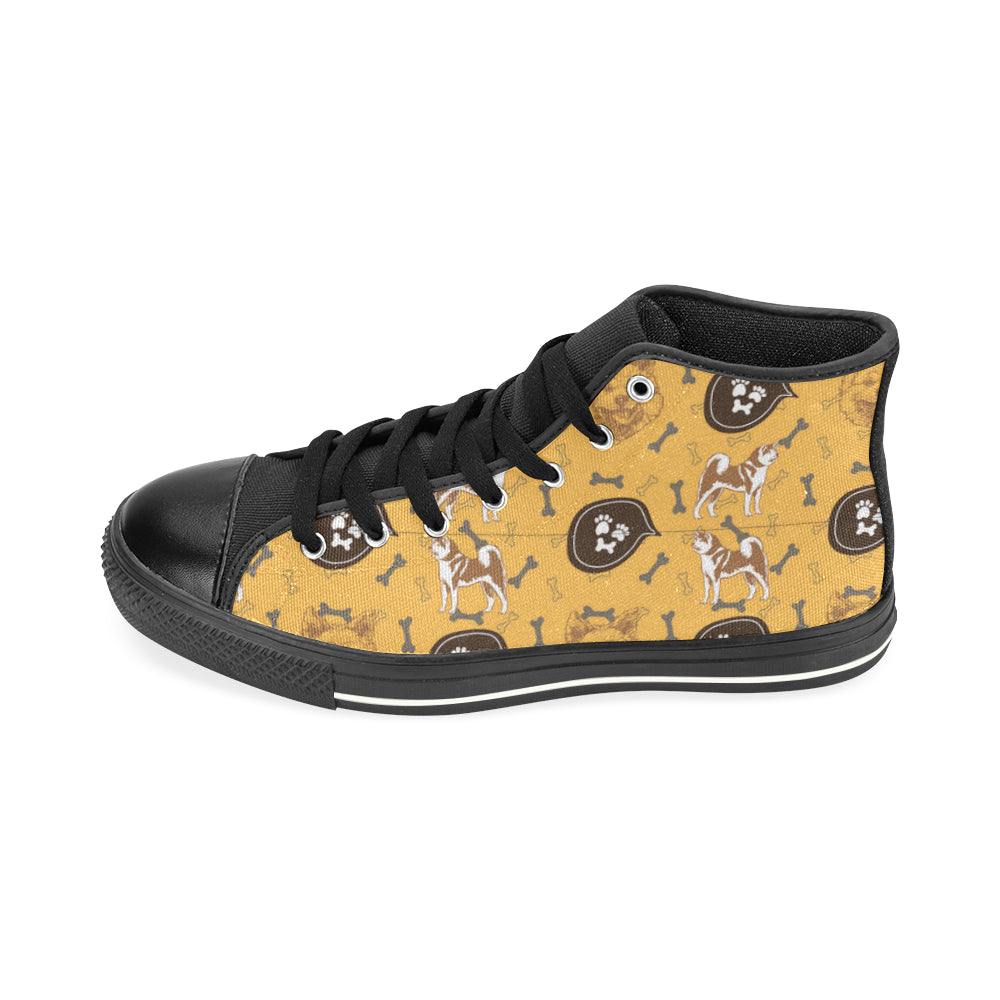 Akita Pattern Black High Top Canvas Women’s Shoes/Large Size