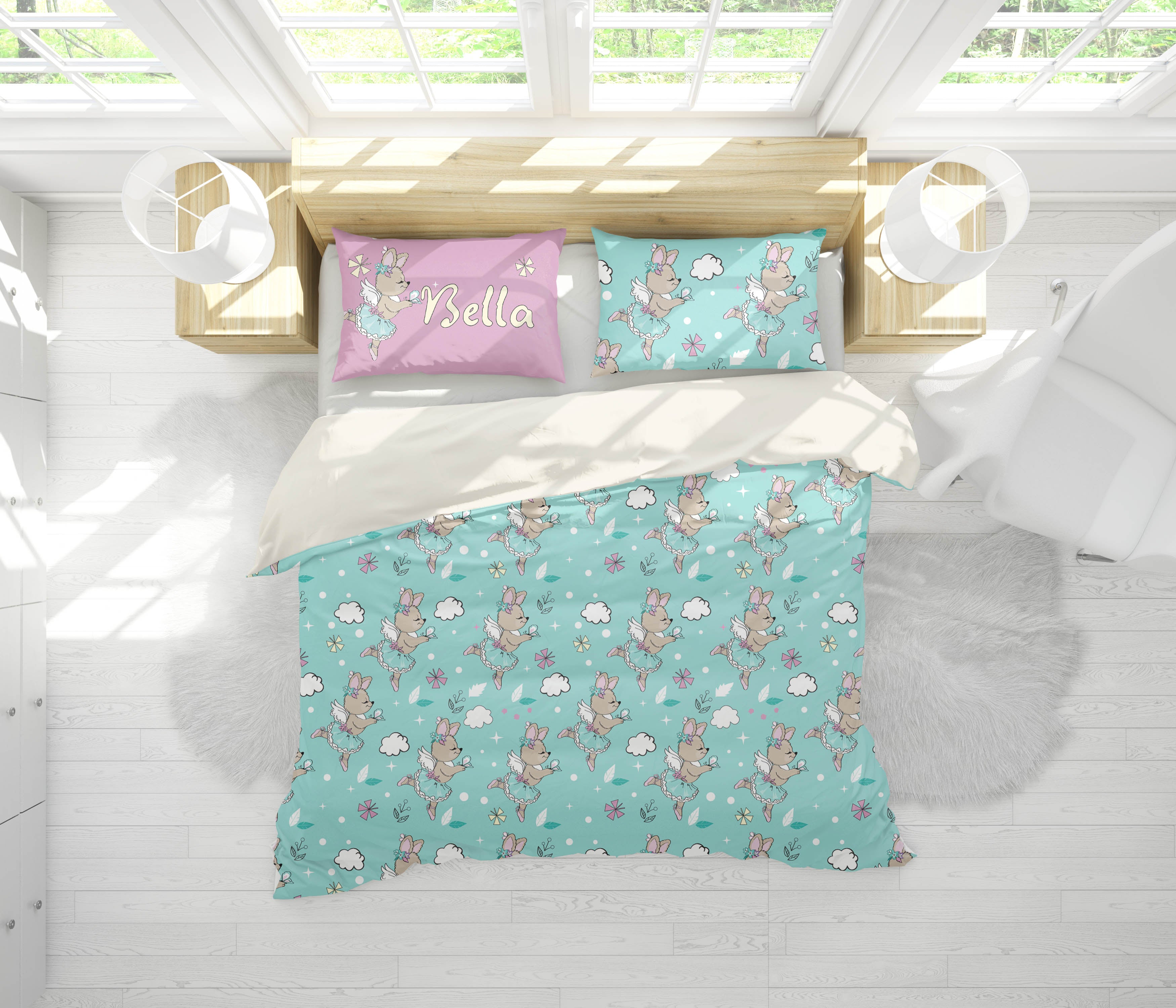 3D Cartoon Rabbit Green Quilt Cover Set Bedding Set Pillowcases 25