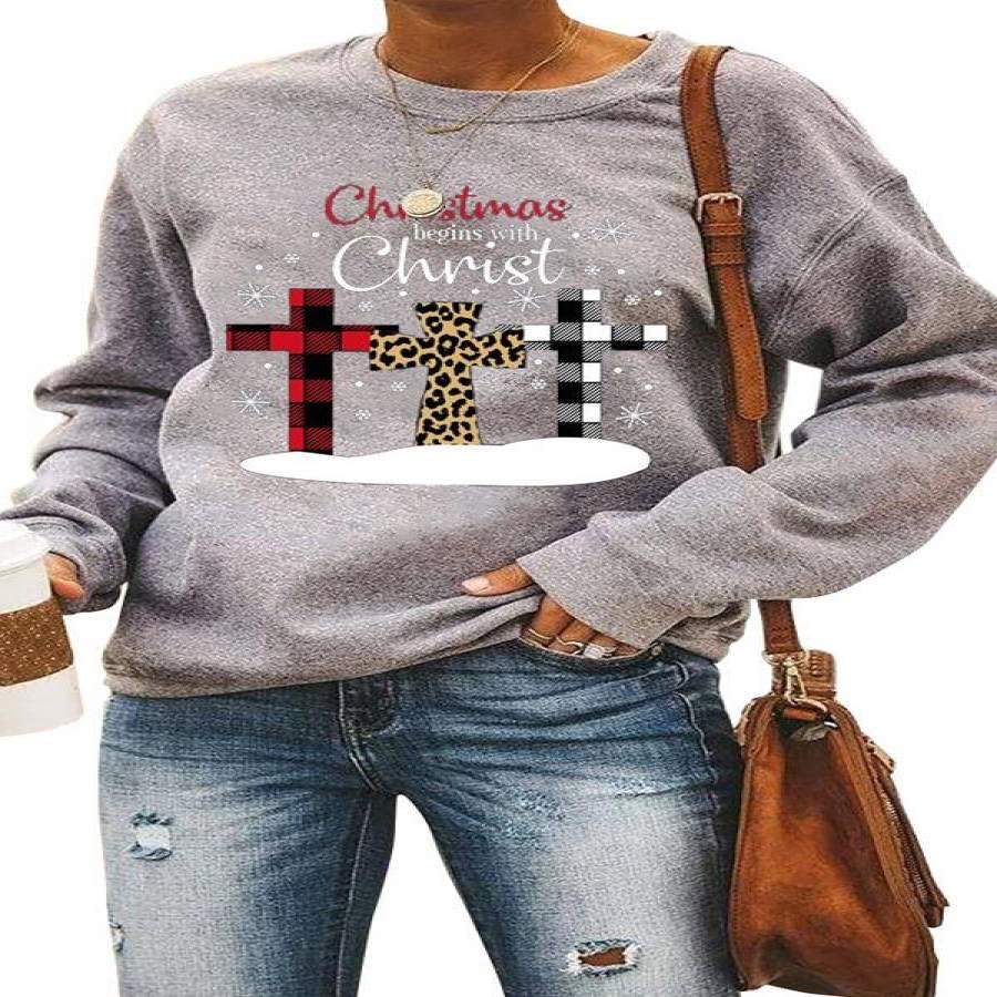 Christmas Snowflake Plaid Leopard Cross Print Sweatshirt