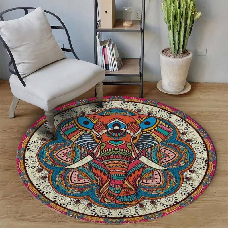 Meditation Elephant BVC1 Round Rug