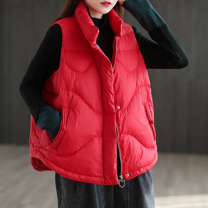 Women Winter White Duck Down Vest Jacket Stand Collar Zipper Loose Gilet Sleeveless Female Ultra Light Waistcoat Duck Down Coat alx