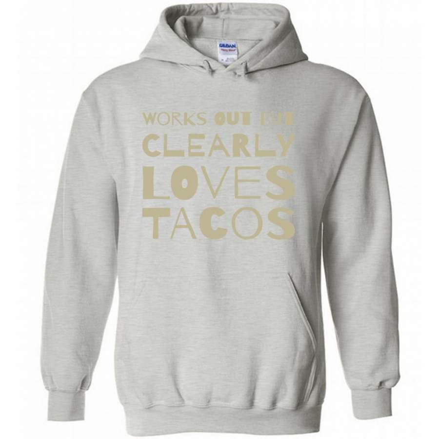 Works Out But Clearly Loves Tacos (color) – Gildan Heavy Blend Hoodie