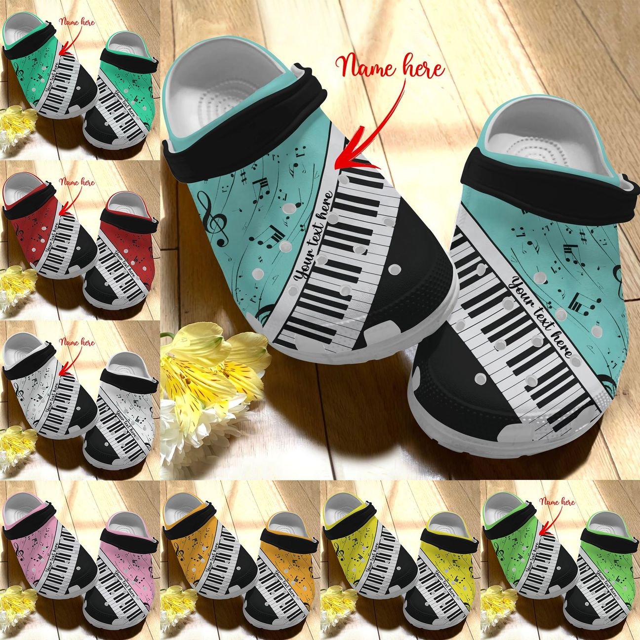 Music Personalized Personalize Clog, Custom Name, Text, Fashion Style For Women, Men, Kid, Print 3D Whitesole Music Note (9 Colors)