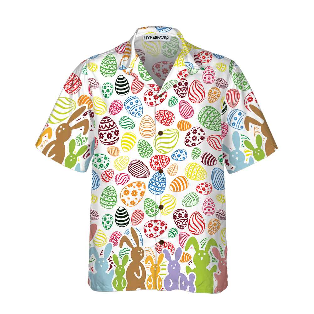 Colorful Rabbits And Easter Eggs Seamless Pattern Hawaiian Shirt