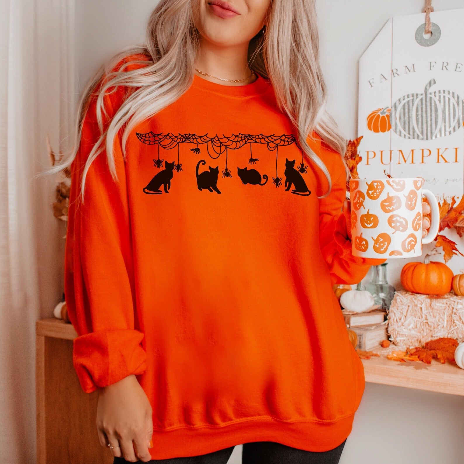 Halloween Sweatshirt Cat Halloween Sweatshirt 2D Crewneck Sweatshirt All Over Print Sweatshirt For Women Sweatshirt For Men