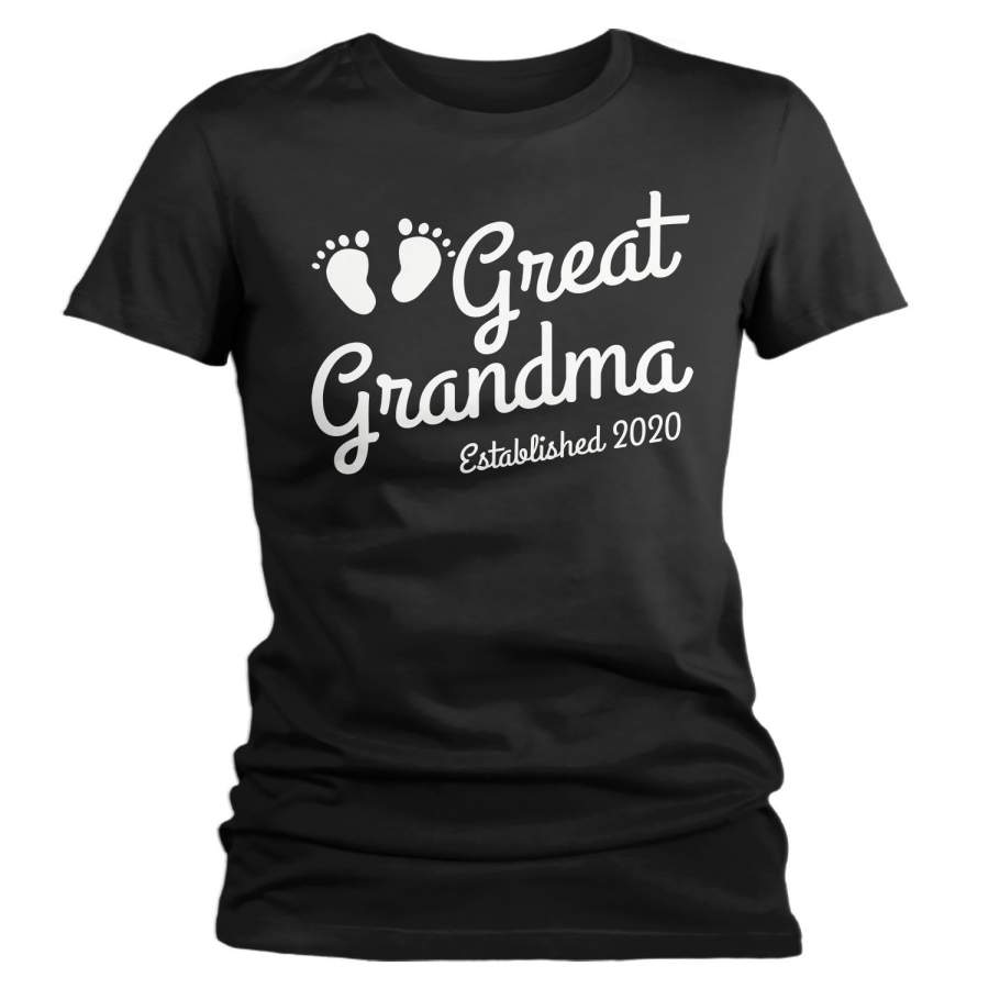 Women’s Great Grandma Established 2020 Baby Feet Shirt Promotion New Baby Reveal Cute Shirts