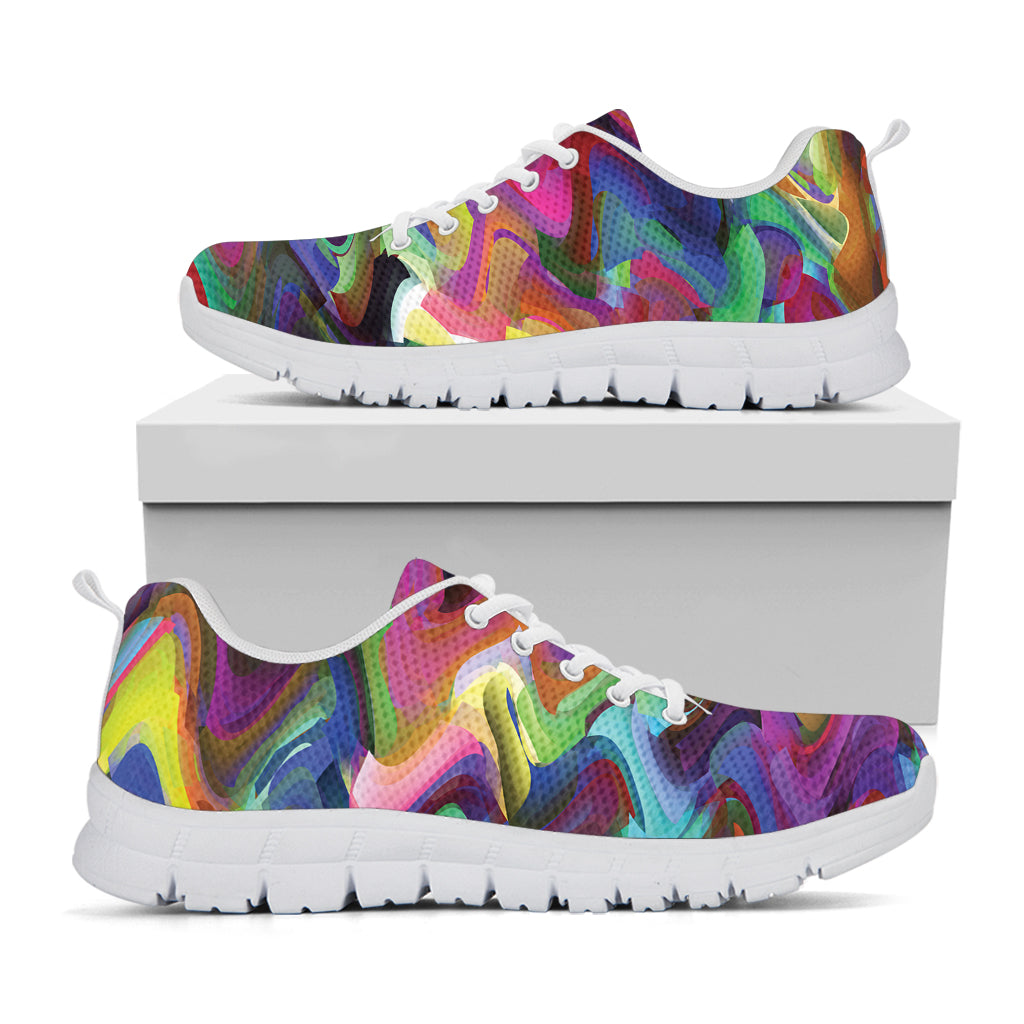 Watercolor Psychedelic Print White Sneakers