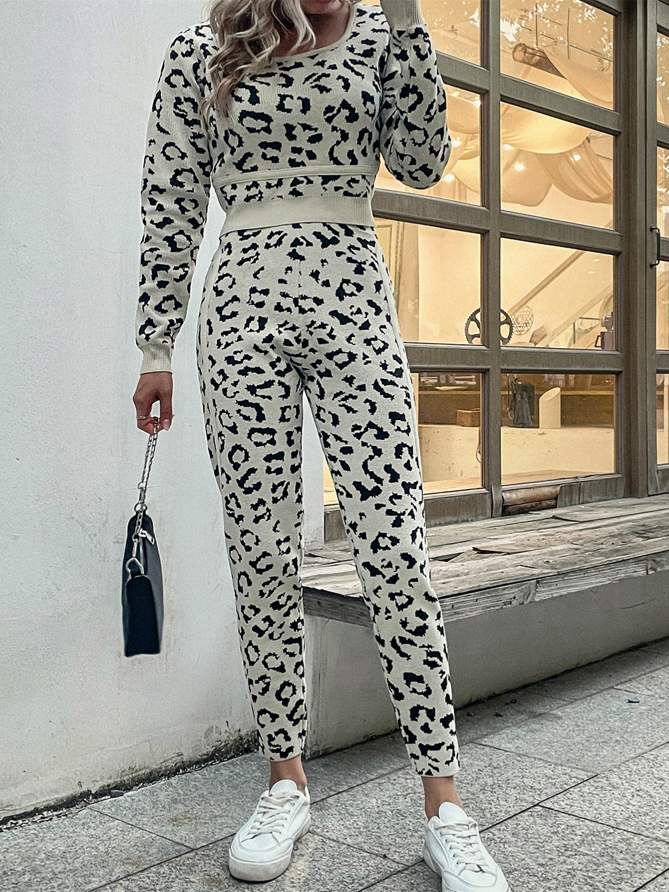 2022 Autumn&Winter New Leopard Print Pullover Trousers Two-piece Suit Women 2 Piece Sets Womens Outfits Pants and Sweater Suits alx