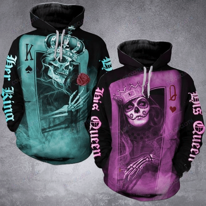 His Queen Her King Skull Pink Cyan Hoodie Set TV332652