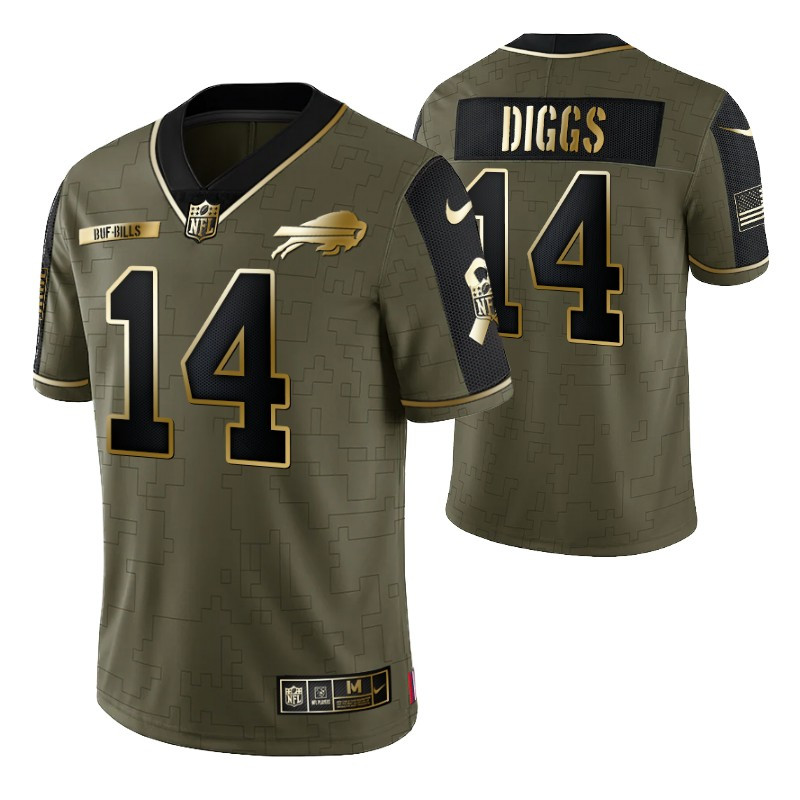 Buffalo Bills Stefon Diggs 14 2021 NFL Golden Brandedition Olive Jersey Gift For Bills Fans