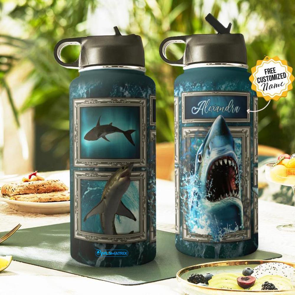 Strong Shark Personalized – Stainless Steel Bottle With Straw Lid