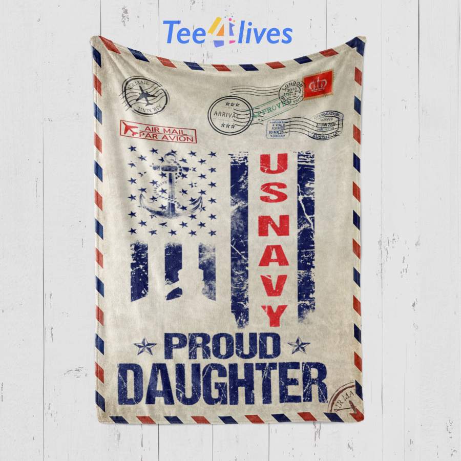 Custom Blanket Personalized Name Letter US Navy Proud Daughter Veteran Blanket – Gift for Daughter
