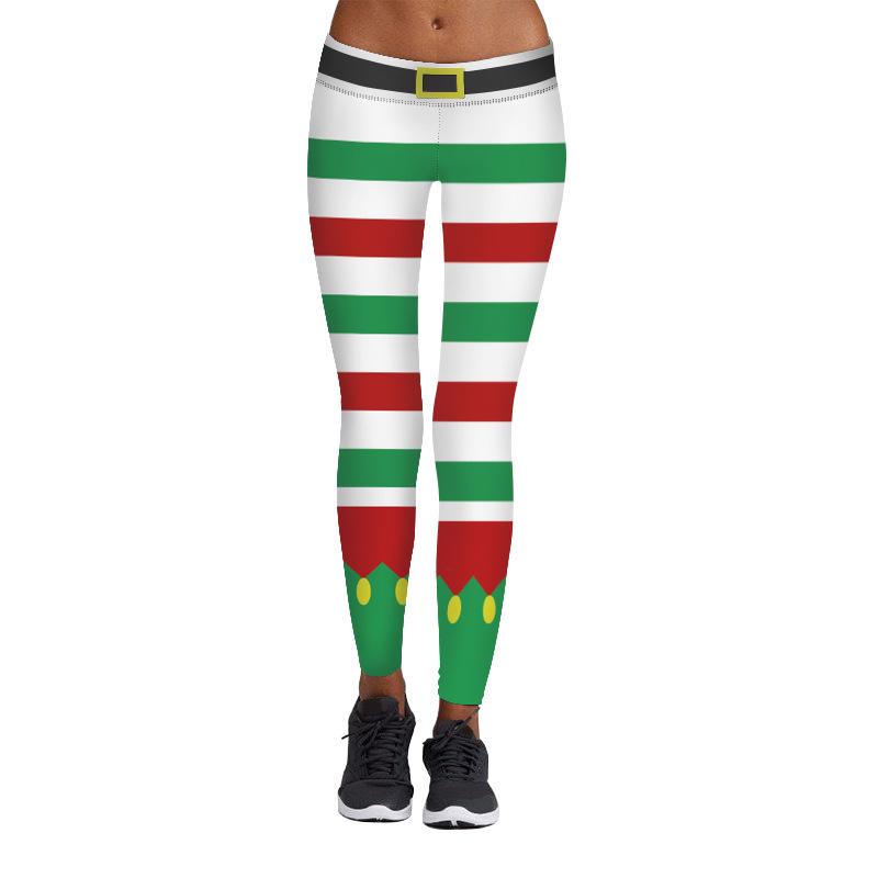 Christmas Leggings – Women 3D Xmas Workout Elastic Stripe Legging