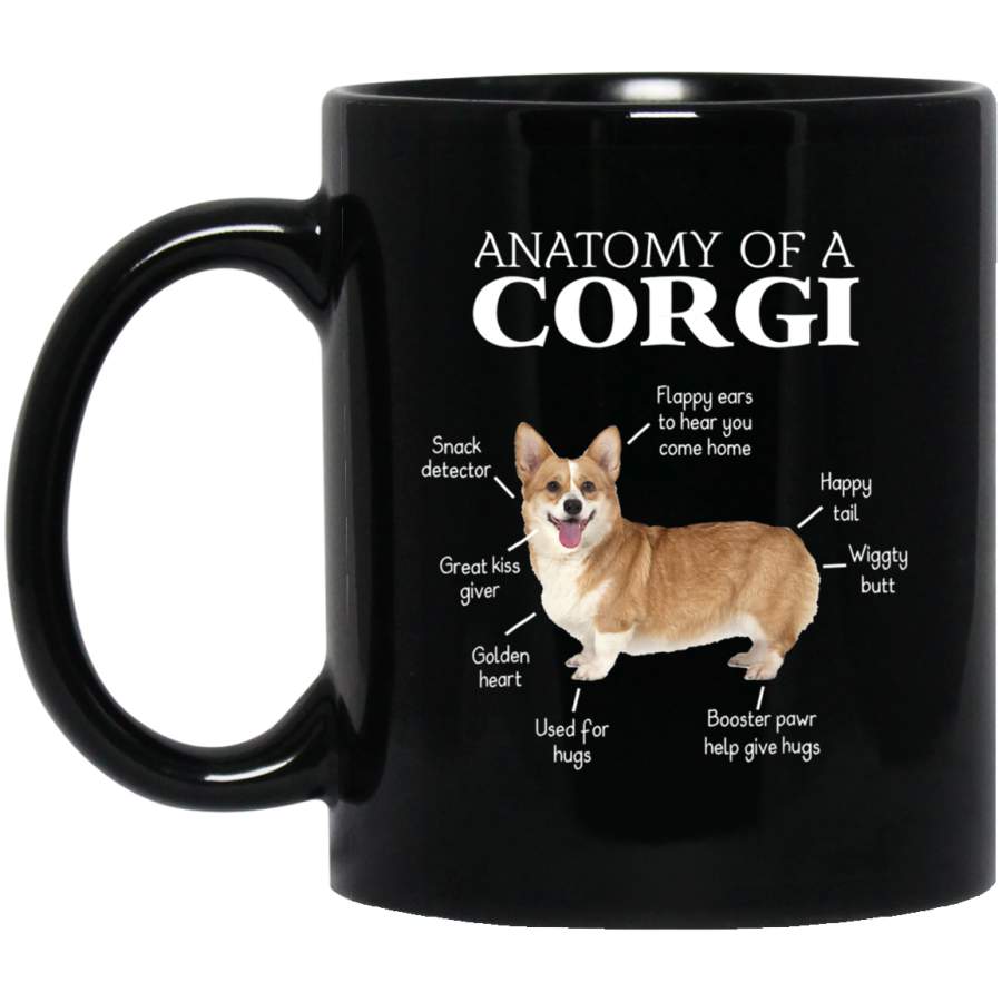 Anatomy of a Corgi Funny Corgis Dog Puppy Black Mug Pet Owner, Dog Dad Mom Lover, Best Friends Gifts Funny Sayings Slogan Cute