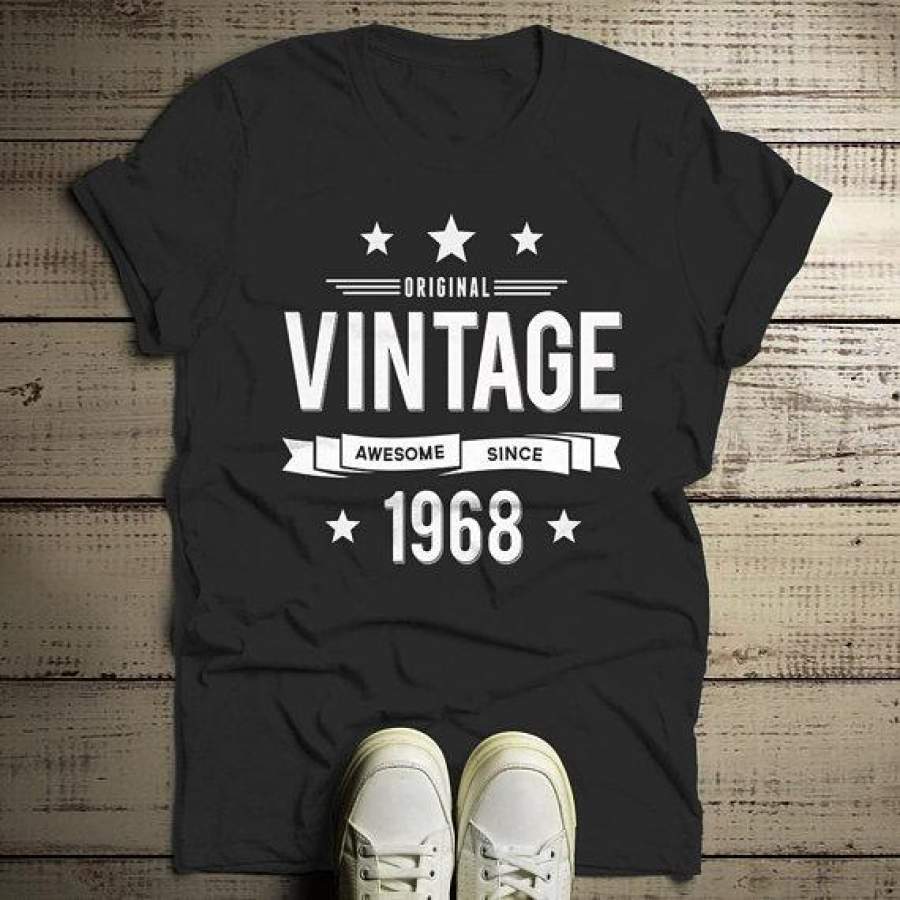 Men’s 50th Birthday T Shirt Original Vintage Shirt Awesome Since 1968 Tshirt