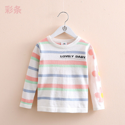 2021 Autumn Spring 2 3 4-10 Years Kids Children’S Clothing O-Neck Candy Flower Floral Striped Baby Girl Knitted Pullover Sweater alx