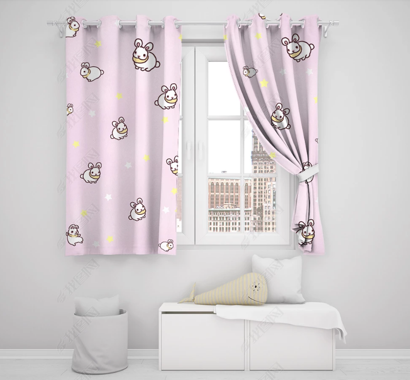 3D Hand Drawn Pink Animal Rabbit Curtains And Drapes Lqh 107