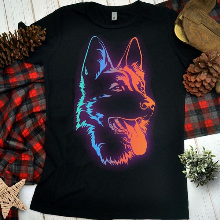 White German Shepherd Dog Face Colorful For Dog Lover Standard Men T-shirt