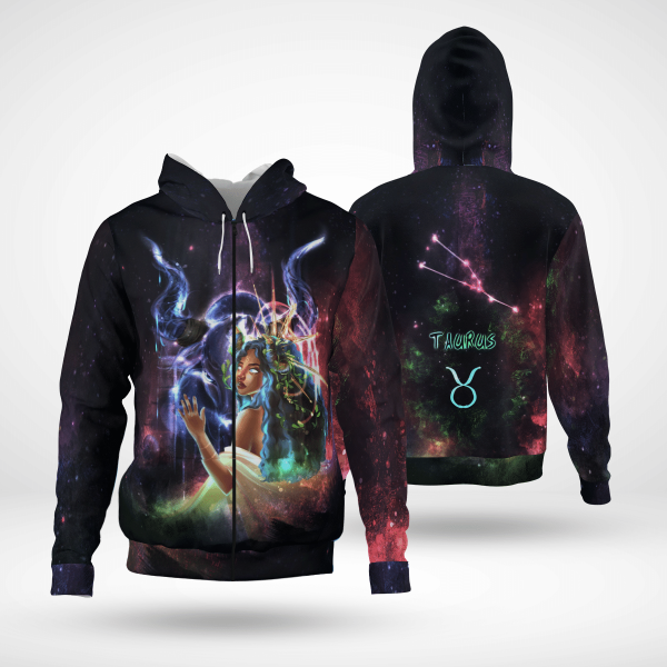 Zodiac Taurus Girl For Black Queen Taurus All Over Print 3D Unisex Zip Up Hoodie Us Size