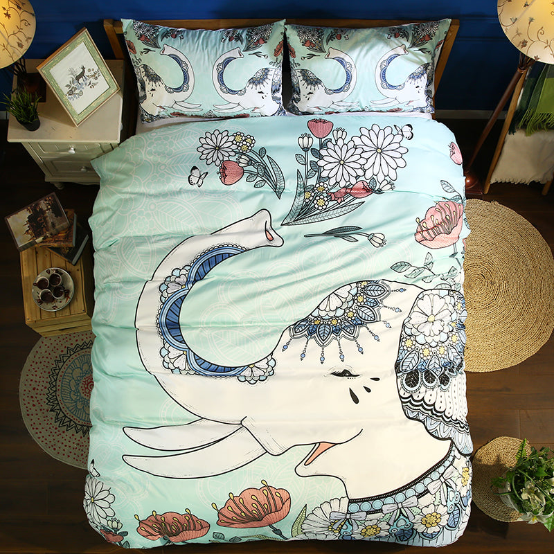 3D Bohemian Green Elephant Quilt Cover Set Bedding Set Pillowcases 20