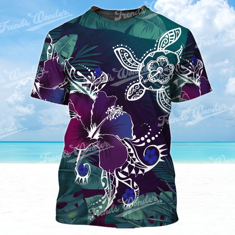 Hawaii Turtle Purple Hibiscus Fashionable Full Print Tshirt Ha59891