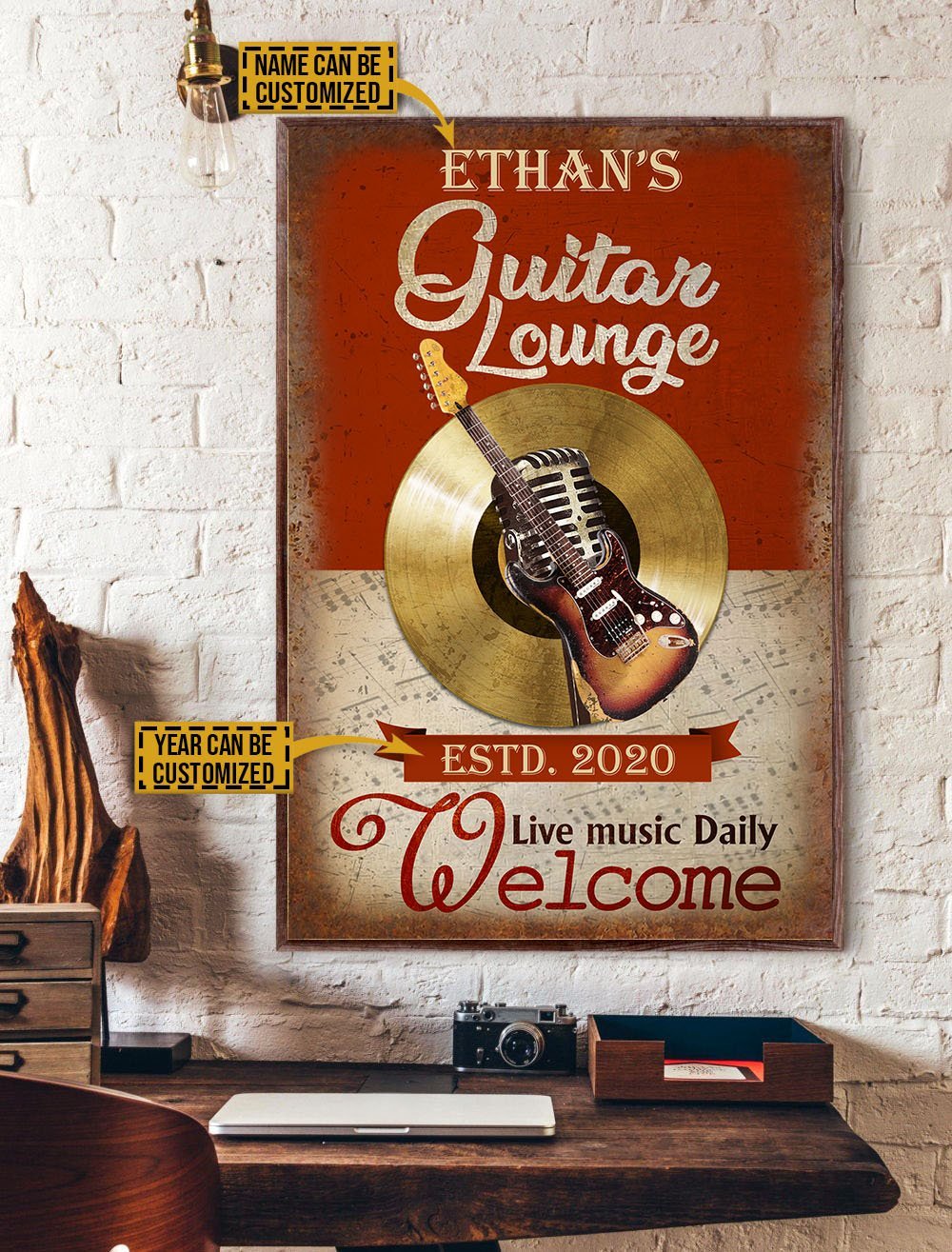 Aeticon Gifts Personalized Guitar Lounge Welcome Canvas Mom Dad Gift Home Decor