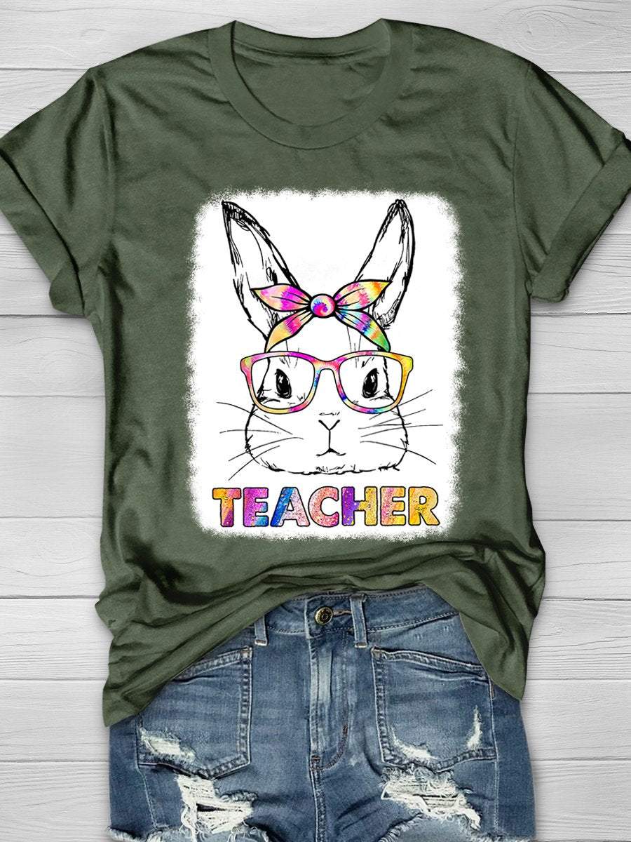 Bunny Easter Teacher Print Short Sleeve T-Shirt