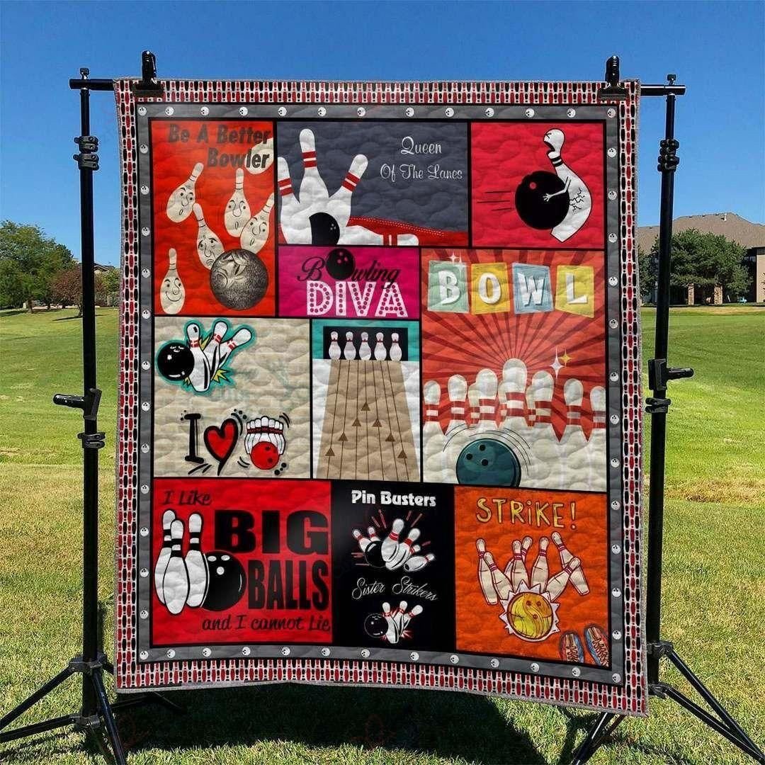 Funny Bowling Champion Quilt Blanket