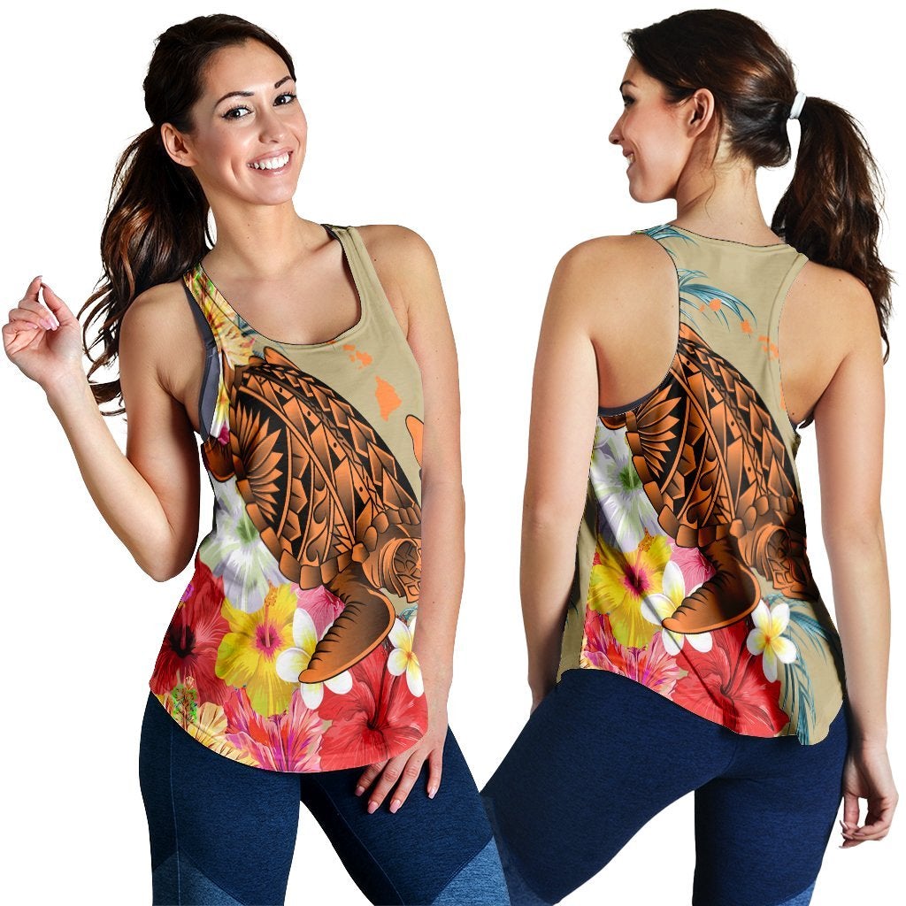 Hawaiian Tropical Turtle Hibiscus And Plumeria Racerback Tank Ah Ha65009