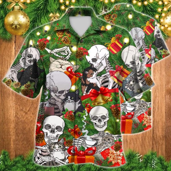 Skeleton Skull Cat Christmas Hawaii Shirt For Men Women Ha45738