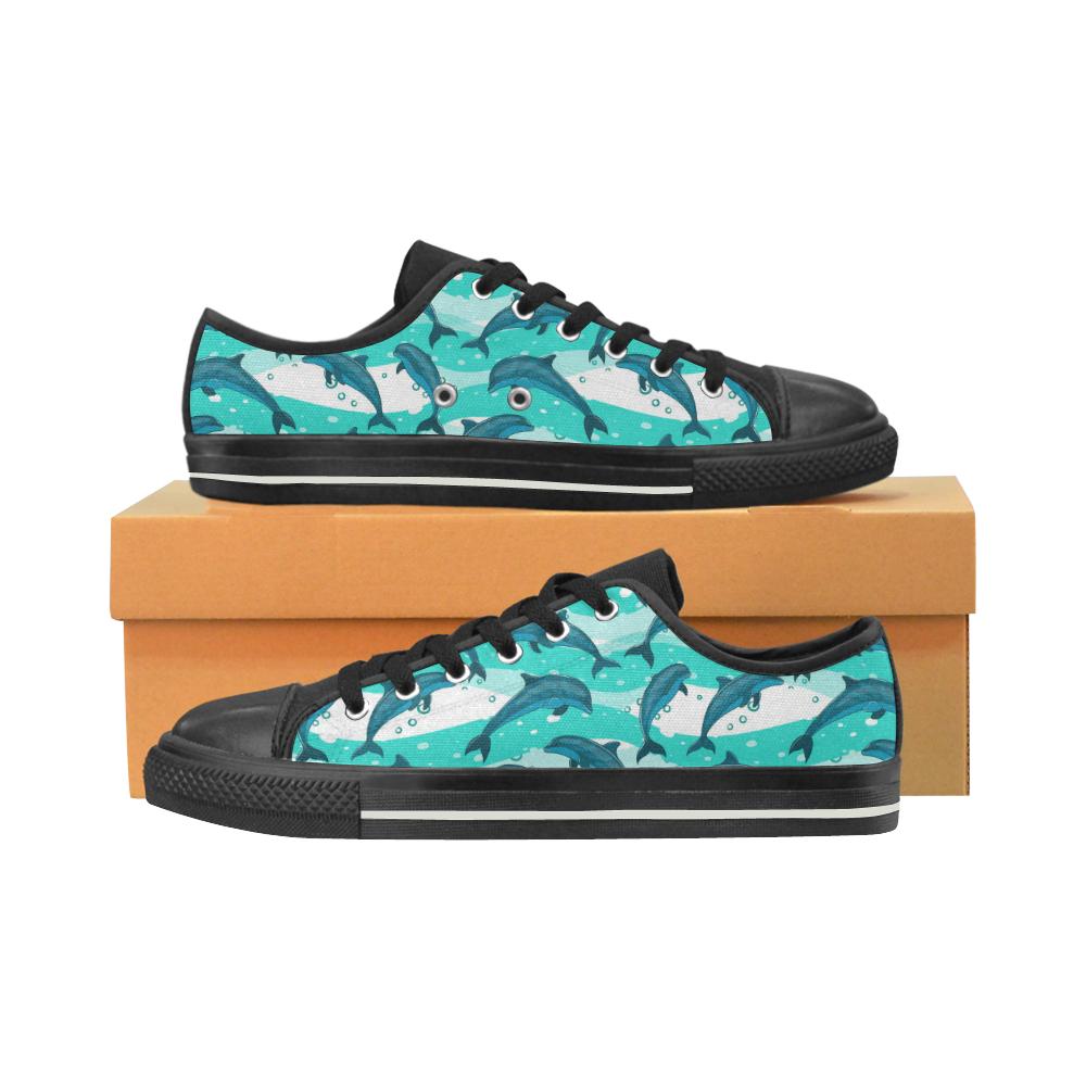 Dolphin sea pattern Men’s Low Top Shoes Black