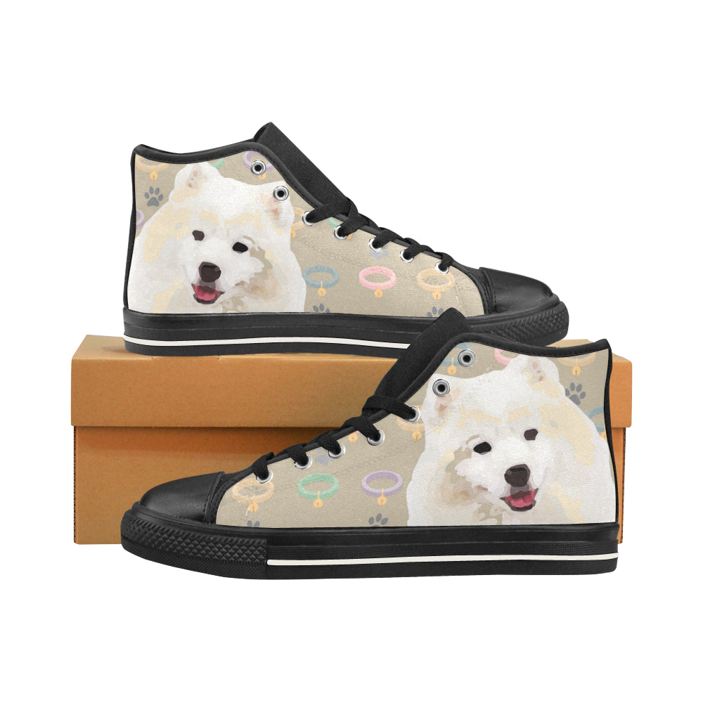 American Eskimo Dog Black Men’s Classic High Top Canvas Shoes /Large Size