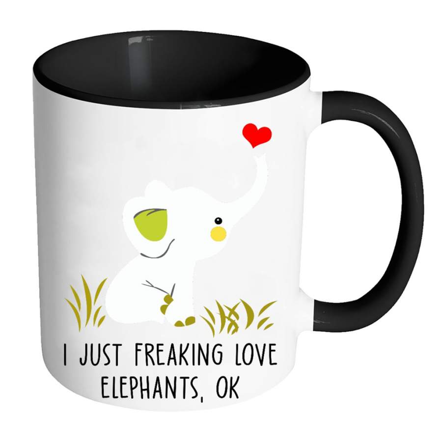 I Just Freaking Love Elephants, Ok – Full-Wrap Coffee Colors Accent Mug