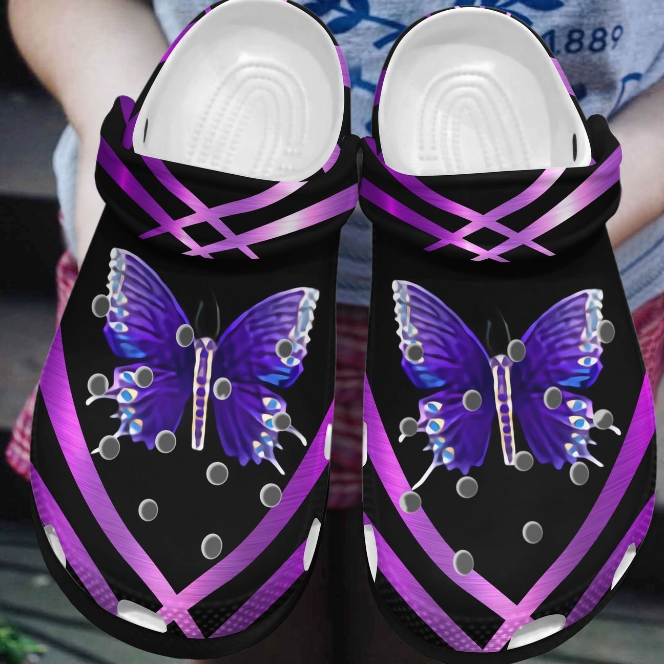 Butterfly Personalized Clog, Custom Name, Text, Color, Number Fashion Style For Women, Men, Kid, Print 3D Purple Butterfly