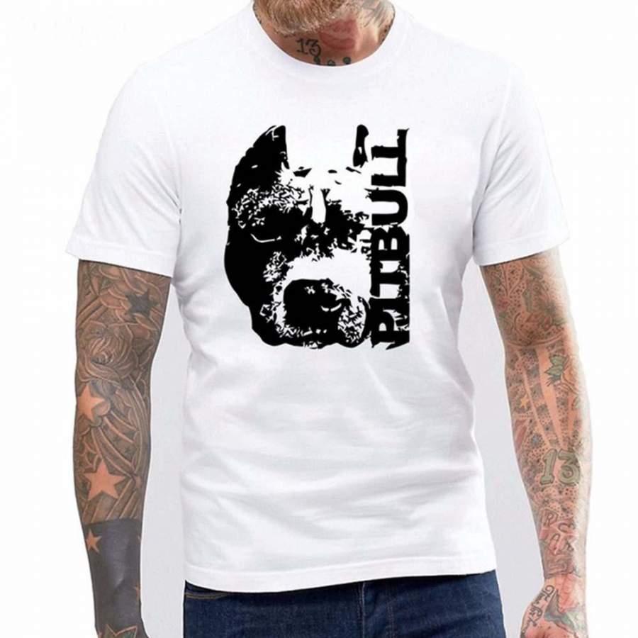 Pitbull Head – Grey T Shirt Top Pit Bull Tee Dog Design – Mens Sizes