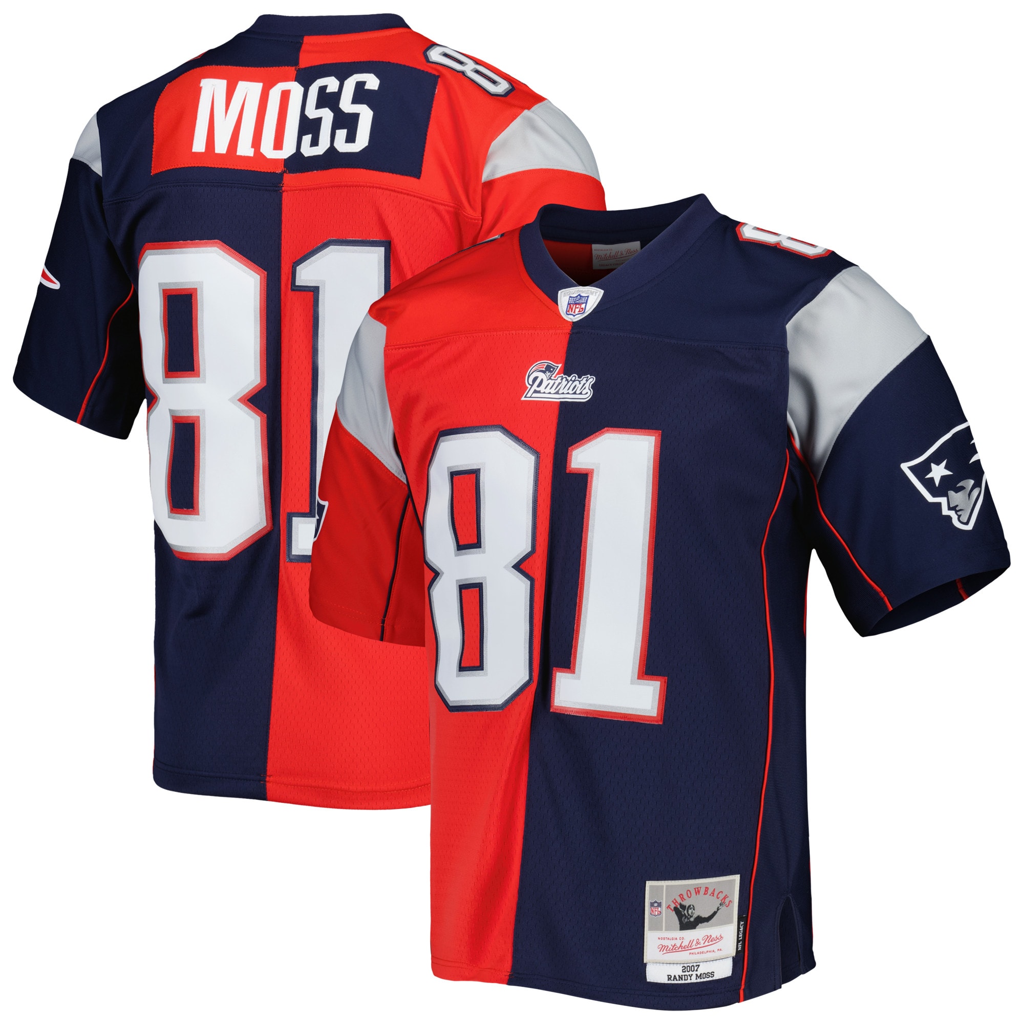 Randy Moss New England Patriots Mitchell & Ness 2007 Split Legacy Replica Jersey – Navy/Red