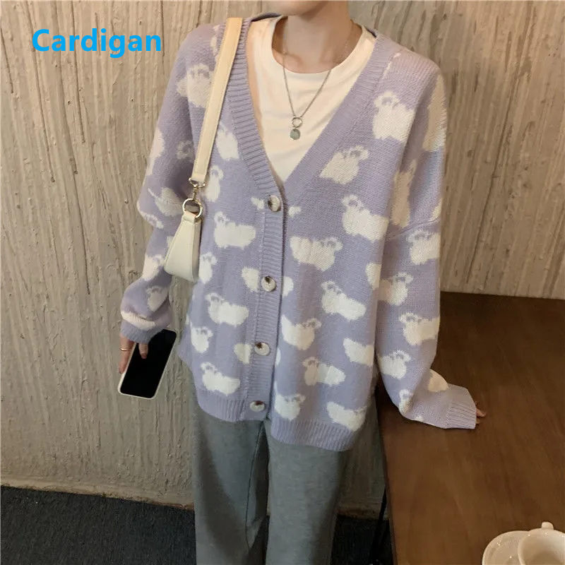 Sweaters Women Harajuku Lovely Chic Preppy Simple Soft Loose Autumn Winter Teens Knit Tops Casual Fashion Korean Girls Cardigan alx