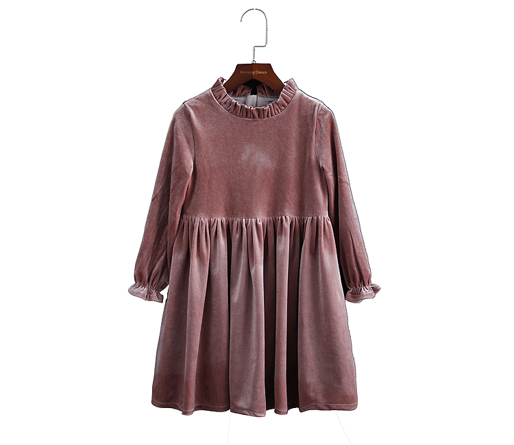 2022 winter Golden velvet Dress Girls Princess Ruffle Dress Baby Girl birthday Party Wine red Dresses autumn Little Girl Clothes alx