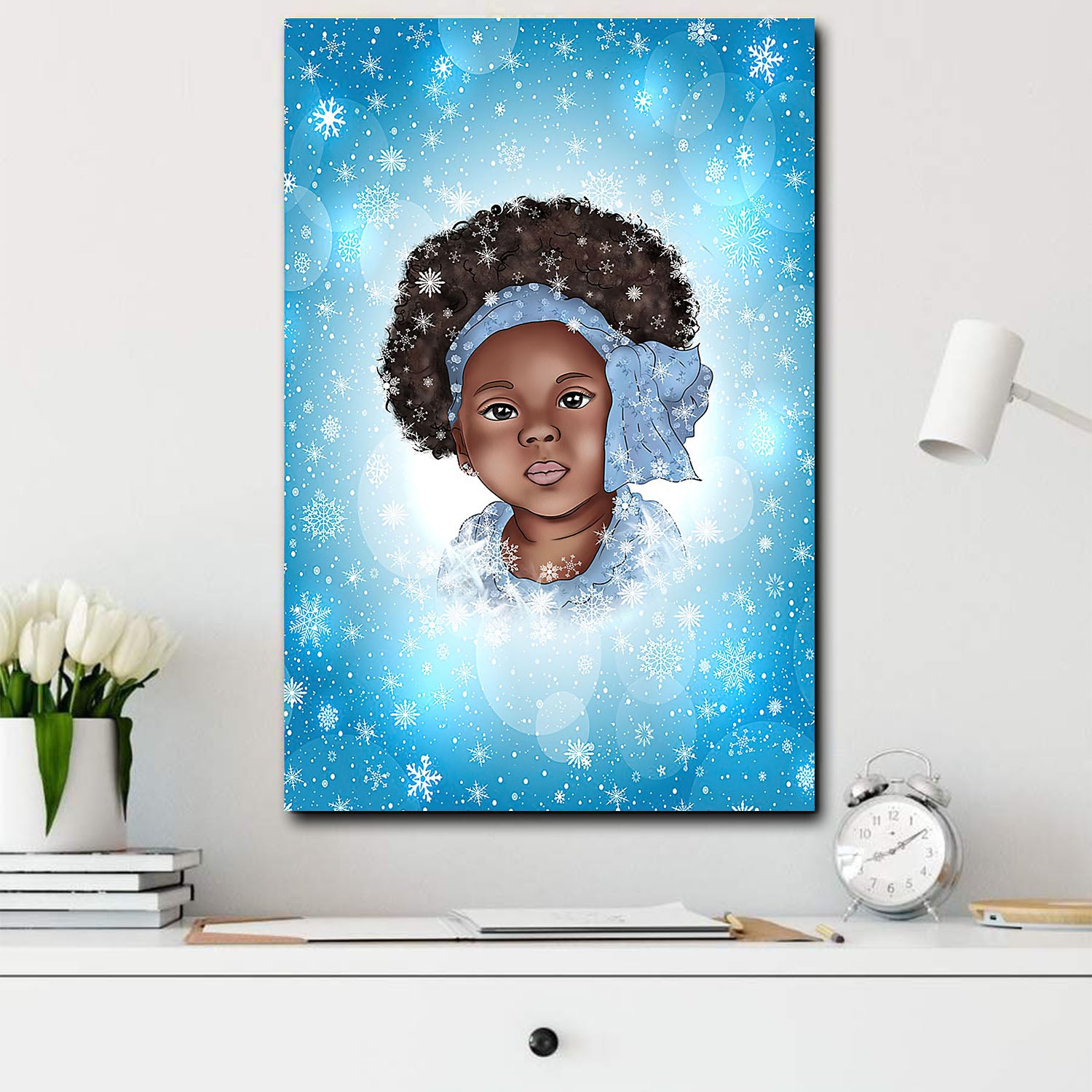 African Painting Canvas Dark Skin Chibi Girl Living Room Bedroom Bathroom Home Decoration