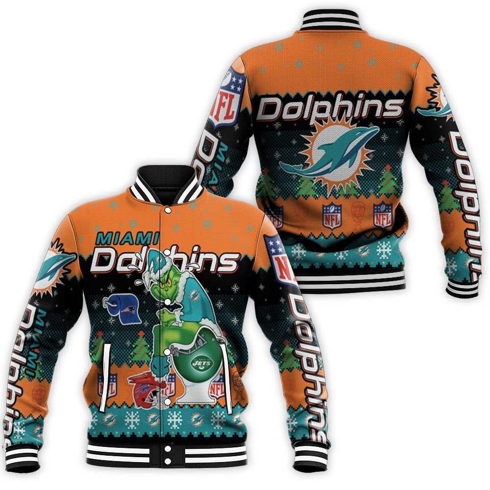 Christmas Dolphins Grinch In Toilet Christmas Knitting Pattern Sweatshirt 3D Baseball Jacket