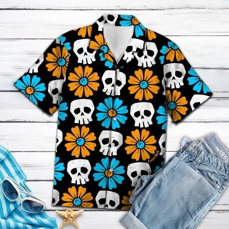 Artsyhomes Skull Flower Hawaiian Ha111070