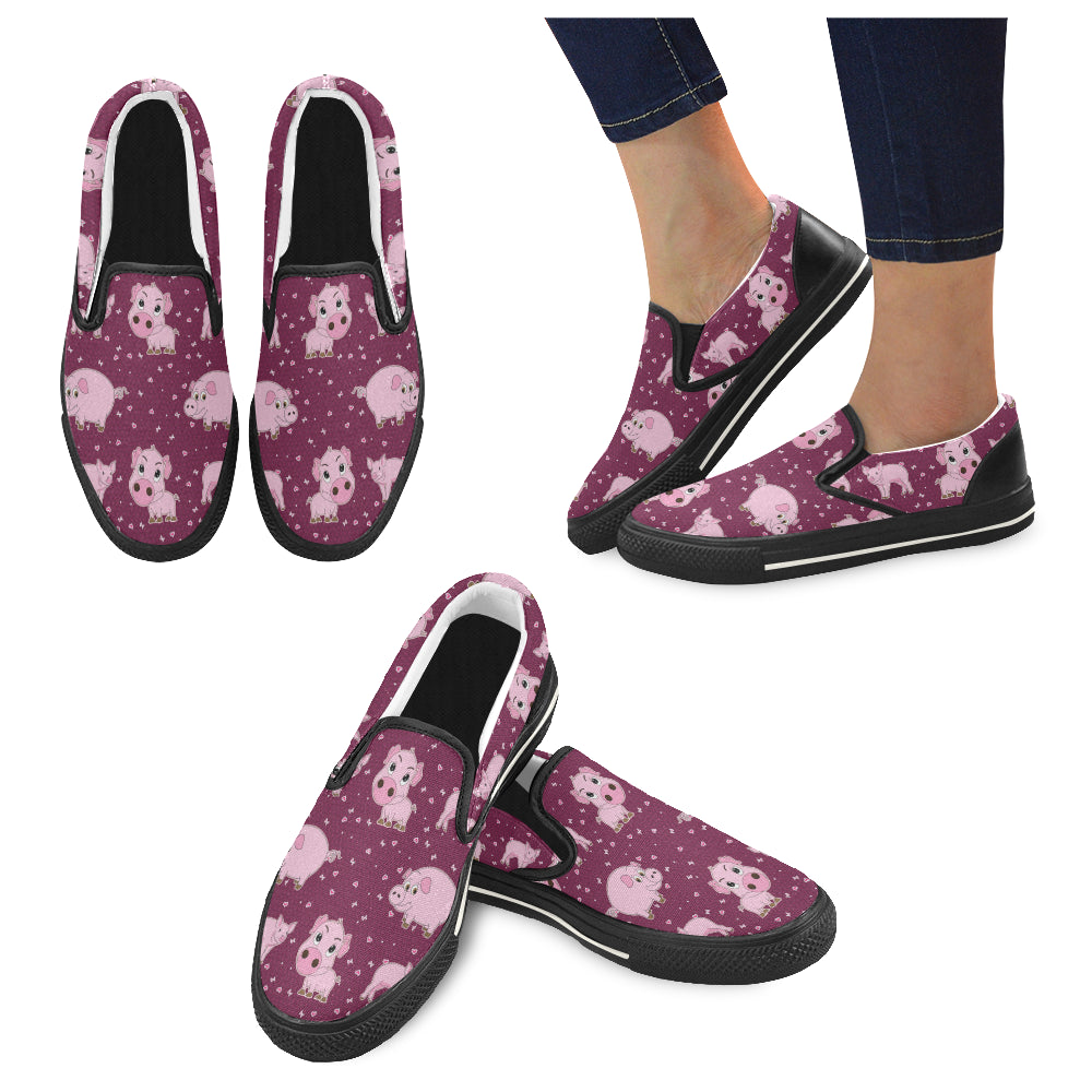 Pig Black Women’s Slip-on Canvas Shoes/Large Size (Model 019)