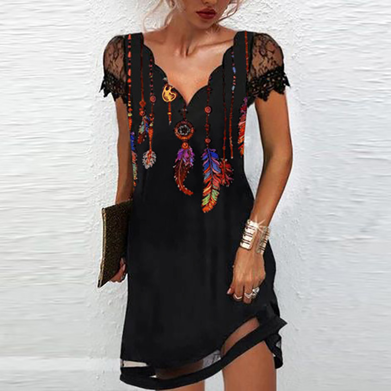 Women Elegant Party Dress Sexy V Neck Lace Patchwork Office Ladies Mini Dress Women Casual Patchwork Patchwork Short Dress 2022 alx