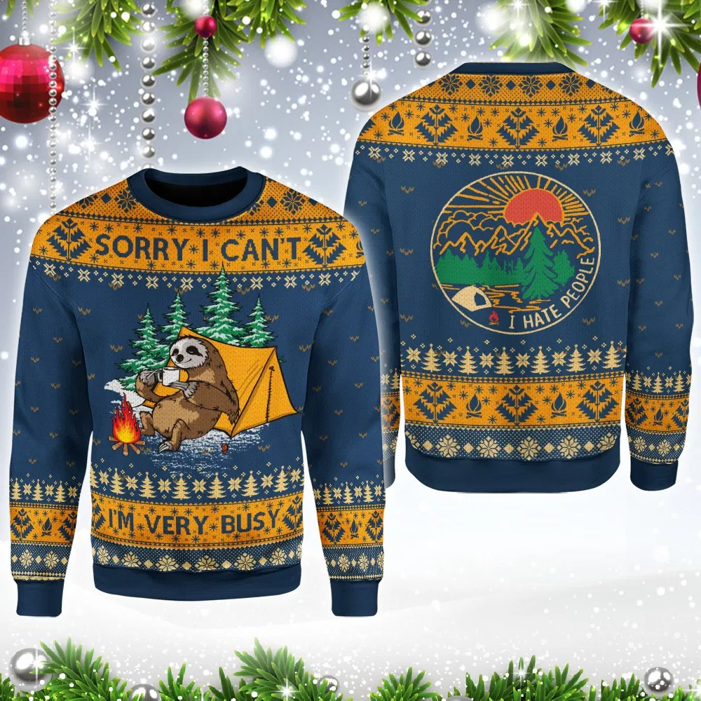 Sorry I Can’T I’M Very Busy Sloth Ugly Christmas Sweater | Unisex | Adult | Us3095