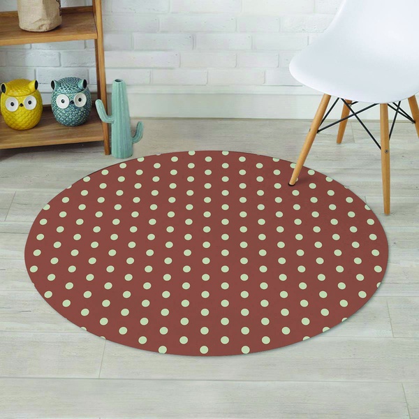 Brown And White Polka Dot Round Rug