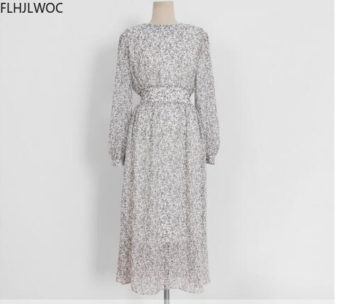 Chic Korean Clothes Design Autumn Spring Womens Long Sleeve O Neck Elegant Lady Floral Printed Retro Vintage Long Dress 00921 alx