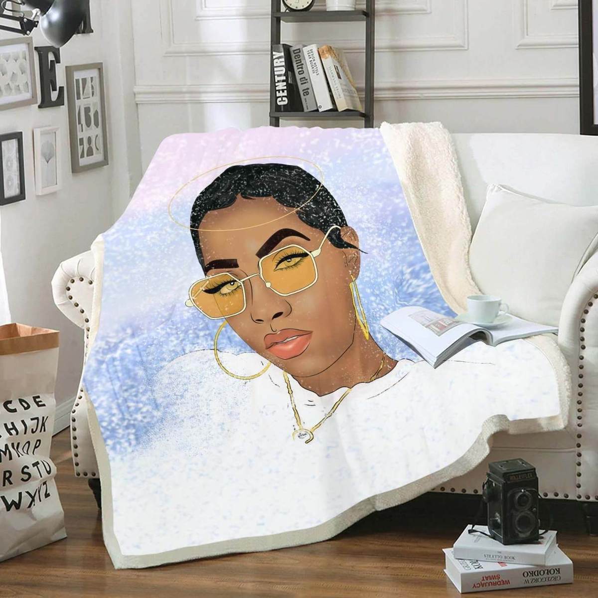 Africa Blanket Design Black Girl Magic Fleece Blanket Natural Short – Blanket, Fleece Child, Blanket Sofa Bed