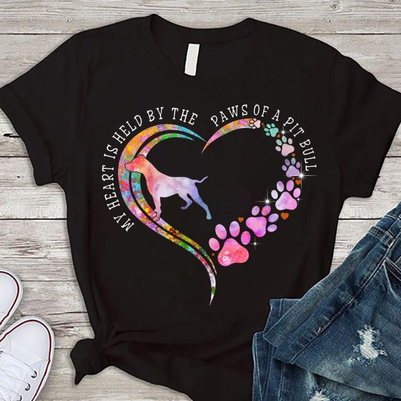 My Heart Is Held By The Paws Of A Pitbull Gift Dog Lovers T-shirt